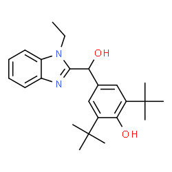 ChemSpider 2D Image | 2,6-di-tert-butyl-4-[(1-ethyl-1H-benzimidazol-2-yl)(hydroxy)methyl]phenol | C24H32N2O2