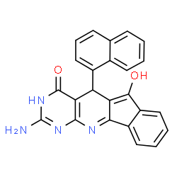 ChemSpider 2D Image | 2-Amino-6-hydroxy-5-(1-naphthyl)-1,5-dihydro-4H-indeno[2',1':5,6]pyrido[2,3-d]pyrimidin-4-one | C24H16N4O2