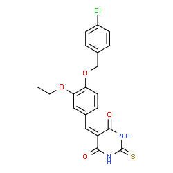 ChemSpider 2D Image | 5-{4-[(4-Chlorobenzyl)oxy]-3-ethoxybenzylidene}-2-thioxodihydro-4,6(1H,5H)-pyrimidinedione | C20H17ClN2O4S