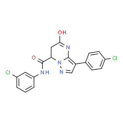 ChemSpider 2D Image | N-(3-Chlorophenyl)-3-(4-chlorophenyl)-5-oxo-4,5,6,7-tetrahydropyrazolo[1,5-a]pyrimidine-7-carboxamide | C19H14Cl2N4O2