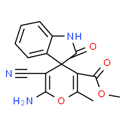 ChemSpider 2D Image | Methyl 6'-amino-5'-cyano-2'-methyl-2-oxo-1,2-dihydrospiro[indole-3,4'-pyran]-3'-carboxylate | C16H13N3O4