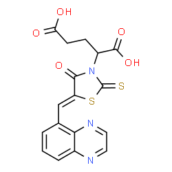 ChemSpider 2D Image | 2-[(5Z)-4-Oxo-5-(5-quinoxalinylmethylene)-2-thioxo-1,3-thiazolidin-3-yl]pentanedioic acid | C17H13N3O5S2