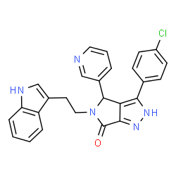 ChemSpider 2D Image | 3-(4-Chlorophenyl)-5-[2-(1H-indol-3-yl)ethyl]-4-(3-pyridinyl)-4,5-dihydropyrrolo[3,4-c]pyrazol-6(2H)-one | C26H20ClN5O