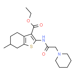 ChemSpider 2D Image | Ethyl 6-methyl-2-[(1-piperidinylacetyl)amino]-4,5,6,7-tetrahydro-1-benzothiophene-3-carboxylate | C19H28N2O3S