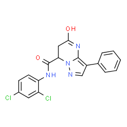 ChemSpider 2D Image | N-(2,4-Dichlorophenyl)-5-oxo-3-phenyl-4,5,6,7-tetrahydropyrazolo[1,5-a]pyrimidine-7-carboxamide | C19H14Cl2N4O2