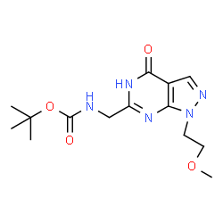 ChemSpider 2D Image | 2-Methyl-2-propanyl {[1-(2-methoxyethyl)-4-oxo-4,5-dihydro-1H-pyrazolo[3,4-d]pyrimidin-6-yl]methyl}carbamate | C14H21N5O4