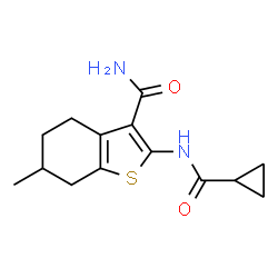 ChemSpider 2D Image | 2-[(Cyclopropylcarbonyl)amino]-6-methyl-4,5,6,7-tetrahydro-1-benzothiophene-3-carboxamide | C14H18N2O2S
