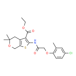 ChemSpider 2D Image | Ethyl 2-{[(4-chloro-2-methylphenoxy)acetyl]amino}-5,5-dimethyl-4,7-dihydro-5H-thieno[2,3-c]pyran-3-carboxylate | C21H24ClNO5S