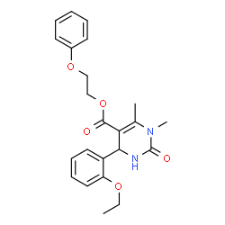 ChemSpider 2D Image | 2-Phenoxyethyl 4-(2-ethoxyphenyl)-1,6-dimethyl-2-oxo-1,2,3,4-tetrahydro-5-pyrimidinecarboxylate | C23H26N2O5