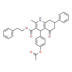 ChemSpider 2D Image | 2-Phenylethyl 4-(4-acetoxyphenyl)-2-methyl-5-oxo-7-phenyl-1,4,5,6,7,8-hexahydro-3-quinolinecarboxylate | C33H31NO5