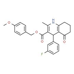 ChemSpider 2D Image | 4-Methoxybenzyl 4-(3-fluorophenyl)-2-methyl-5-oxo-1,4,5,6,7,8-hexahydro-3-quinolinecarboxylate | C25H24FNO4