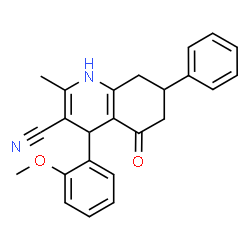 ChemSpider 2D Image | 4-(2-Methoxyphenyl)-2-methyl-5-oxo-7-phenyl-1,4,5,6,7,8-hexahydro-3-quinolinecarbonitrile | C24H22N2O2