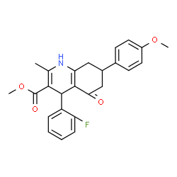 ChemSpider 2D Image | Methyl 4-(2-fluorophenyl)-7-(4-methoxyphenyl)-2-methyl-5-oxo-1,4,5,6,7,8-hexahydro-3-quinolinecarboxylate | C25H24FNO4