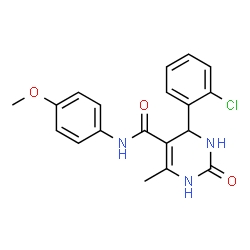 ChemSpider 2D Image | 4-(2-Chlorophenyl)-N-(4-methoxyphenyl)-6-methyl-2-oxo-1,2,3,4-tetrahydro-5-pyrimidinecarboxamide | C19H18ClN3O3
