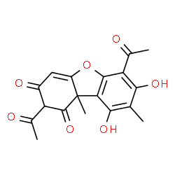 ChemSpider 2D Image | 2,6-Diacetyl-7,9-dihydroxy-8,9b-dimethyldibenzo[b,d]furan-1,3(2H,9bH)-dione | C18H16O7