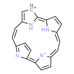 ChemSpider 2D Image | 21,22,23,24-tetraazapentacyclo[16.2.1.1~2,5~.1~8,11~.1~12,15~]tetracosa-1,4,6,8(23),9,11,13,15,17,19-decaen-3-ylium, ion(1-), (1Z,6Z,15Z,17Z)- | C20H14N4