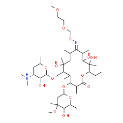 ChemSpider 2D Image | 2-{[(10E)-14-Ethyl-7,12,13-trihydroxy-4-[(5-hydroxy-4-methoxy-4,6-dimethyltetrahydro-2H-pyran-2-yl)oxy]-10-{[(2-methoxyethoxy)methoxy]imino}-3,5,7,9,11,13-hexamethyl-2-oxooxacyclotetradecan-6-yl]oxy}-
3-hydroxy-N,N,6-trimethyltetrahydro-2H-pyran-4-aminium | C41H77N2O15