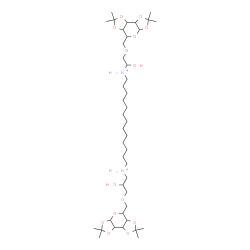 ChemSpider 2D Image | N-{1-Hydroxy-2-[(2,2,7,7-tetramethyltetrahydro-3aH-bis[1,3]dioxolo[4,5-b:4',5'-d]pyran-5-yl)methoxy]ethyl}-N'-{2-hydroxy-3-[(2,2,7,7-tetramethyltetrahydro-3aH-bis[1,3]dioxolo[4,5-b:4',5'-d]pyran-5-yl)
methoxy]propyl}-1,13-tridecanediaminium | C42H78N2O14