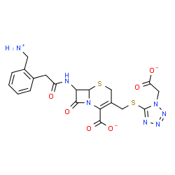ChemSpider 2D Image | 7-({[2-(Ammoniomethyl)phenyl]acetyl}amino)-3-({[1-(carboxylatomethyl)-1H-tetrazol-5-yl]sulfanyl}methyl)-8-oxo-5-thia-1-azabicyclo[4.2.0]oct-2-ene-2-carboxylate | C20H20N7O6S2
