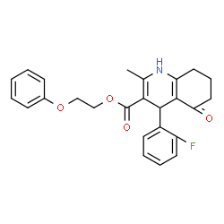ChemSpider 2D Image | 2-Phenoxyethyl 4-(2-fluorophenyl)-2-methyl-5-oxo-1,4,5,6,7,8-hexahydro-3-quinolinecarboxylate | C25H24FNO4