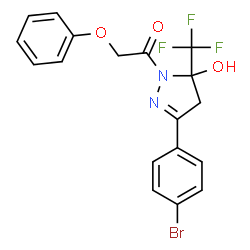 ChemSpider 2D Image | 1-[3-(4-Bromophenyl)-5-hydroxy-5-(trifluoromethyl)-4,5-dihydro-1H-pyrazol-1-yl]-2-phenoxyethanone | C18H14BrF3N2O3