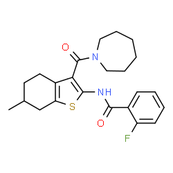 ChemSpider 2D Image | N-[3-(1-Azepanylcarbonyl)-6-methyl-4,5,6,7-tetrahydro-1-benzothiophen-2-yl]-2-fluorobenzamide | C23H27FN2O2S