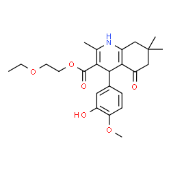 ChemSpider 2D Image | 2-Ethoxyethyl 4-(3-hydroxy-4-methoxyphenyl)-2,7,7-trimethyl-5-oxo-1,4,5,6,7,8-hexahydro-3-quinolinecarboxylate | C24H31NO6