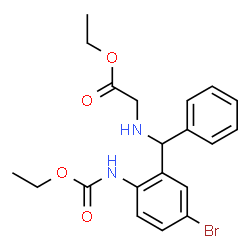 ChemSpider 2D Image | Ethyl N-[{5-bromo-2-[(ethoxycarbonyl)amino]phenyl}(phenyl)methyl]glycinate | C20H23BrN2O4
