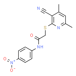 ChemSpider 2D Image | 2-[(3-Cyano-4,6-dimethyl-2-pyridinyl)sulfanyl]-N-(4-nitrophenyl)acetamide | C16H14N4O3S