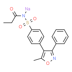 ChemSpider 2D Image | Sodium {[4-(5-methyl-3-phenyl-1,2-oxazol-4-yl)phenyl]sulfonyl}(propionyl)azanide | C19H17N2NaO4S