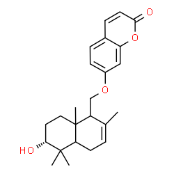 ChemSpider 2D Image | 7-{[(6R)-6-Hydroxy-2,5,5,8a-tetramethyl-1,4,4a,5,6,7,8,8a-octahydro-1-naphthalenyl]methoxy}-2H-chromen-2-one | C24H30O4