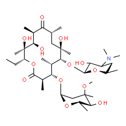 ChemSpider 2D Image | (3R,4S,5S,6R,7R,9R,11R,12R,13S,14R)-6-{[(2S,6R)-4-(Dimethylamino)-3-hydroxy-6-methyltetrahydro-2H-pyran-2-yl]oxy}-14-ethyl-7,12,13-trihydroxy-4-{[(2R,5S,6S)-5-hydroxy-4-methoxy-4,6-dimethyltetrahydro-
2H-pyran-2-yl]oxy}-3,5,7,9,11,13-hexamethyloxacyclotetradecane-2,10-dione | C37H67NO13