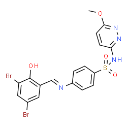 ChemSpider 2D Image | 4-[(E)-(3,5-Dibromo-2-hydroxybenzylidene)amino]-N-(6-methoxy-3-pyridazinyl)benzenesulfonamide | C18H14Br2N4O4S