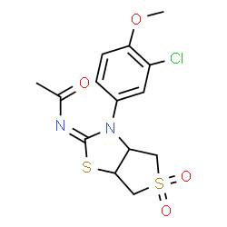 ChemSpider 2D Image | N-[(2E)-3-(3-Chloro-4-methoxyphenyl)-5,5-dioxidotetrahydrothieno[3,4-d][1,3]thiazol-2(3H)-ylidene]acetamide | C14H15ClN2O4S2
