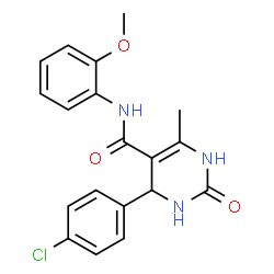 ChemSpider 2D Image | 4-(4-Chlorophenyl)-N-(2-methoxyphenyl)-6-methyl-2-oxo-1,2,3,4-tetrahydro-5-pyrimidinecarboxamide | C19H18ClN3O3