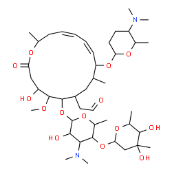 ChemSpider 2D Image | [(11Z,13Z)-6-({5-[(4,5-Dihydroxy-4,6-dimethyltetrahydro-2H-pyran-2-yl)oxy]-4-(dimethylamino)-3-hydroxy-6-methyltetrahydro-2H-pyran-2-yl}oxy)-10-{[5-(dimethylamino)-6-methyltetrahydro-2H-pyran-2-yl]oxy
}-4-hydroxy-5-methoxy-9,16-dimethyl-2-oxooxacyclohexadeca-11,13-dien-7-yl]acetaldehyde | C43H74N2O14