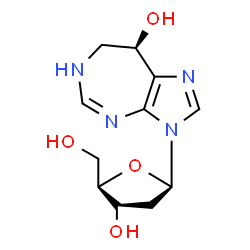 ChemSpider 2D Image | (8R)-3-(2-Deoxy-beta-D-erythro-pentofuranosyl)-3,4,7,8-tetrahydroimidazo[4,5-d][1,3]diazepin-8-ol | C11H16N4O4
