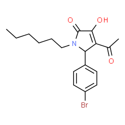 ChemSpider 2D Image | 4-Acetyl-5-(4-bromo-phenyl)-1-hexyl-3-hydroxy-1,5-dihydro-pyrrol-2-one | C18H22BrNO3