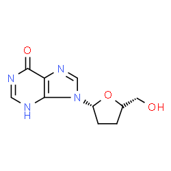 ChemSpider 2D Image | 9-[(2R,5R)-5-(Hydroxymethyl)tetrahydro-2-furanyl]-1,9-dihydro-6H-purin-6-one | C10H12N4O3