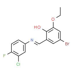 ChemSpider 2D Image | 4-Bromo-2-{(E)-[(3-chloro-4-fluorophenyl)imino]methyl}-6-ethoxyphenol | C15H12BrClFNO2