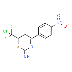 ChemSpider 2D Image | 4-(4-Nitrophenyl)-6-(trichloromethyl)-5,6-dihydro-2H-1,3-thiazin-2-imine | C11H8Cl3N3O2S