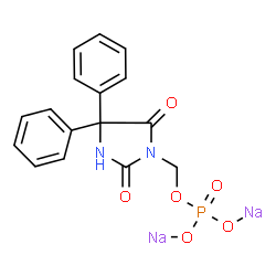 ChemSpider 2D Image | Disodium (2,5-dioxo-4,4-diphenyl-1-imidazolidinyl)methyl phosphate | C16H13N2Na2O6P