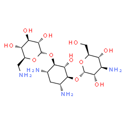 ChemSpider 2D Image | (1S,2R,3R,4S,6R)-4,6-Diamino-3-[(6-amino-6-deoxy-beta-L-glucopyranosyl)oxy]-2-hydroxycyclohexyl 3-amino-3-deoxy-alpha-L-glucopyranoside | C18H36N4O11