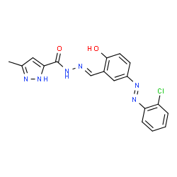 ChemSpider 2D Image | N'-[(E)-{5-[(E)-(2-Chlorophenyl)diazenyl]-2-hydroxyphenyl}methylene]-3-methyl-1H-pyrazole-5-carbohydrazide | C18H15ClN6O2