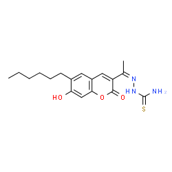 ChemSpider 2D Image | (2Z)-2-[1-(6-Hexyl-7-hydroxy-2-oxo-2H-chromen-3-yl)ethylidene]hydrazinecarbothioamide | C18H23N3O3S