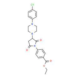 ChemSpider 2D Image | Ethyl 4-{3-[4-(4-chlorophenyl)-1-piperazinyl]-2,5-dioxo-1-pyrrolidinyl}benzoate | C23H24ClN3O4