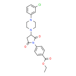 ChemSpider 2D Image | Ethyl 4-{3-[4-(3-chlorophenyl)-1-piperazinyl]-2,5-dioxo-1-pyrrolidinyl}benzoate | C23H24ClN3O4