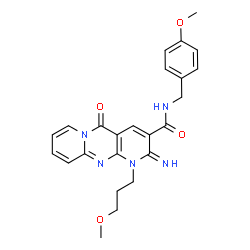 ChemSpider 2D Image | 2-Imino-N-(4-methoxybenzyl)-1-(3-methoxypropyl)-5-oxo-1,5-dihydro-2H-dipyrido[1,2-a:2',3'-d]pyrimidine-3-carboxamide | C24H25N5O4