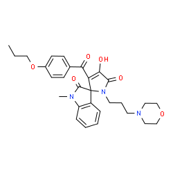 ChemSpider 2D Image | 4'-Hydroxy-1-methyl-1'-[3-(4-morpholinyl)propyl]-3'-(4-propoxybenzoyl)spiro[indole-3,2'-pyrrole]-2,5'(1H,1'H)-dione | C29H33N3O6