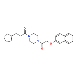ChemSpider 2D Image | 3-Cyclopentyl-1-{4-[(2-naphthyloxy)acetyl]-1-piperazinyl}-1-propanone | C24H30N2O3